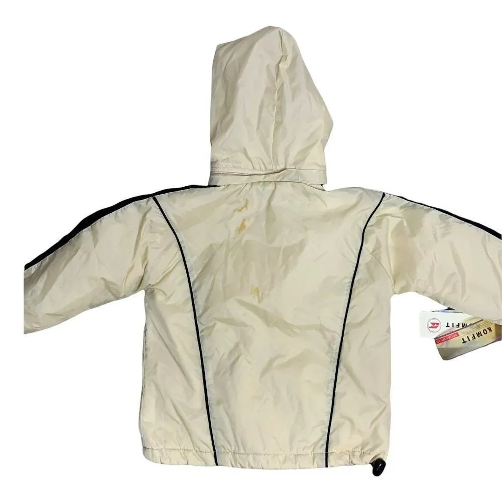 Vintage Infant Windbreaker Jacket 18m Beige Fleece Lined Hood Zip Pockets NEW